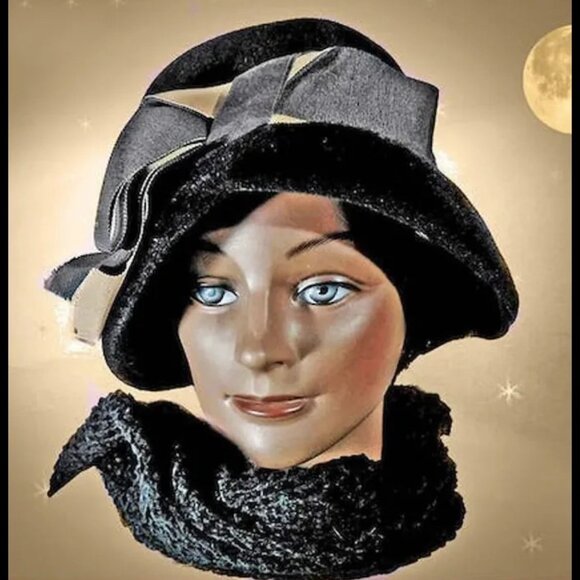 Vintage Cloche Hat + HATBOX Deluxe Velour Fur Felt Fall Winter 30s 1930s - Picture 10 of 16